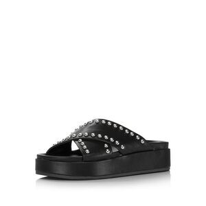 AQUA Womens Black Studded Krisa Round Toe Platform Slip On Slide Sandals 6.5 M